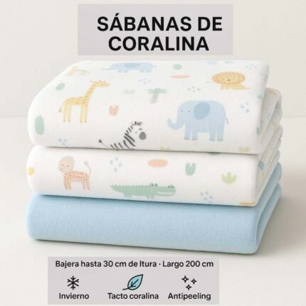 Sábanas de Coralina Térmica Premium 200 g Doble Perchado, Zoo en Azul Sábanas Invierno Tacto Suave