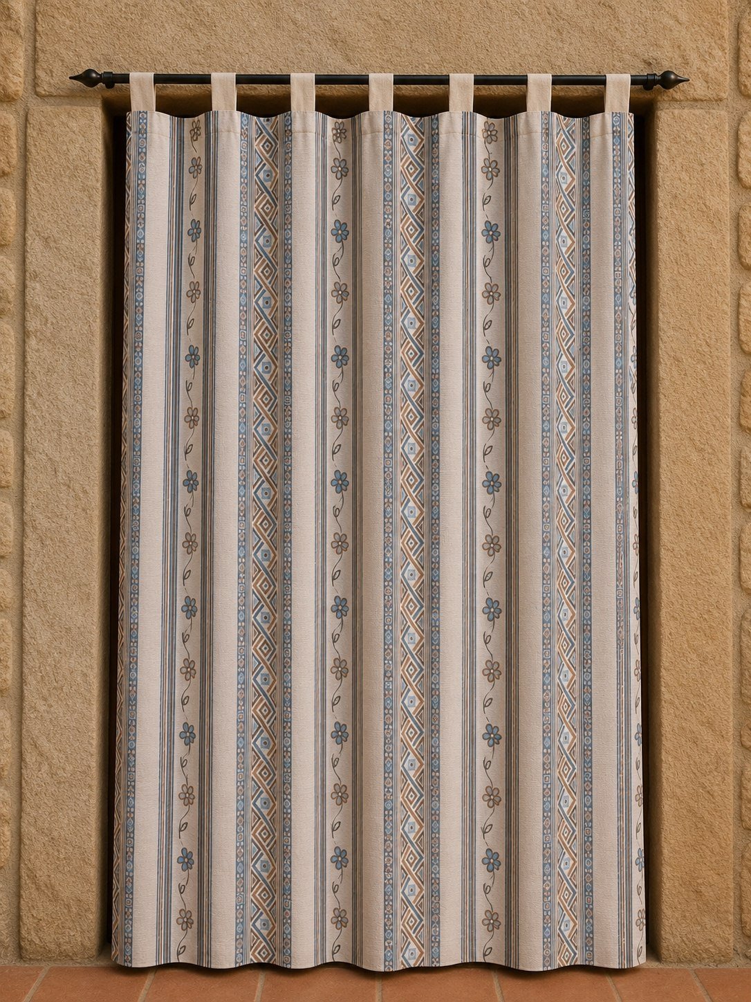 Cortina exterior Greca Azul 140×260 cm | Jacquard