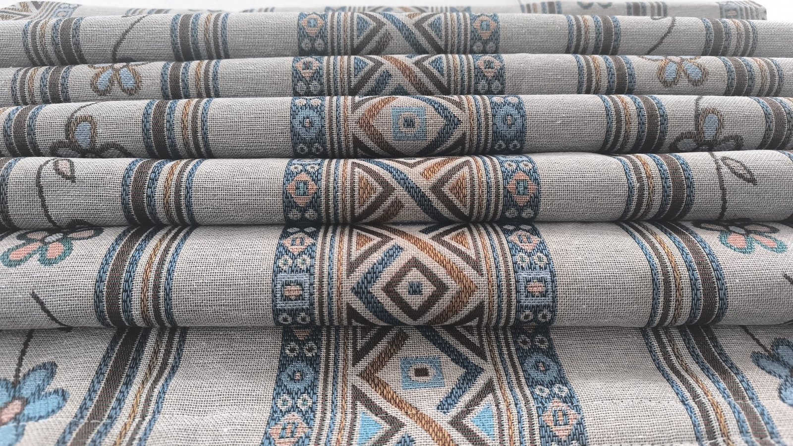 Cortina exterior Greca Azul 140×260 cm | Jacquard - Imagen 3
