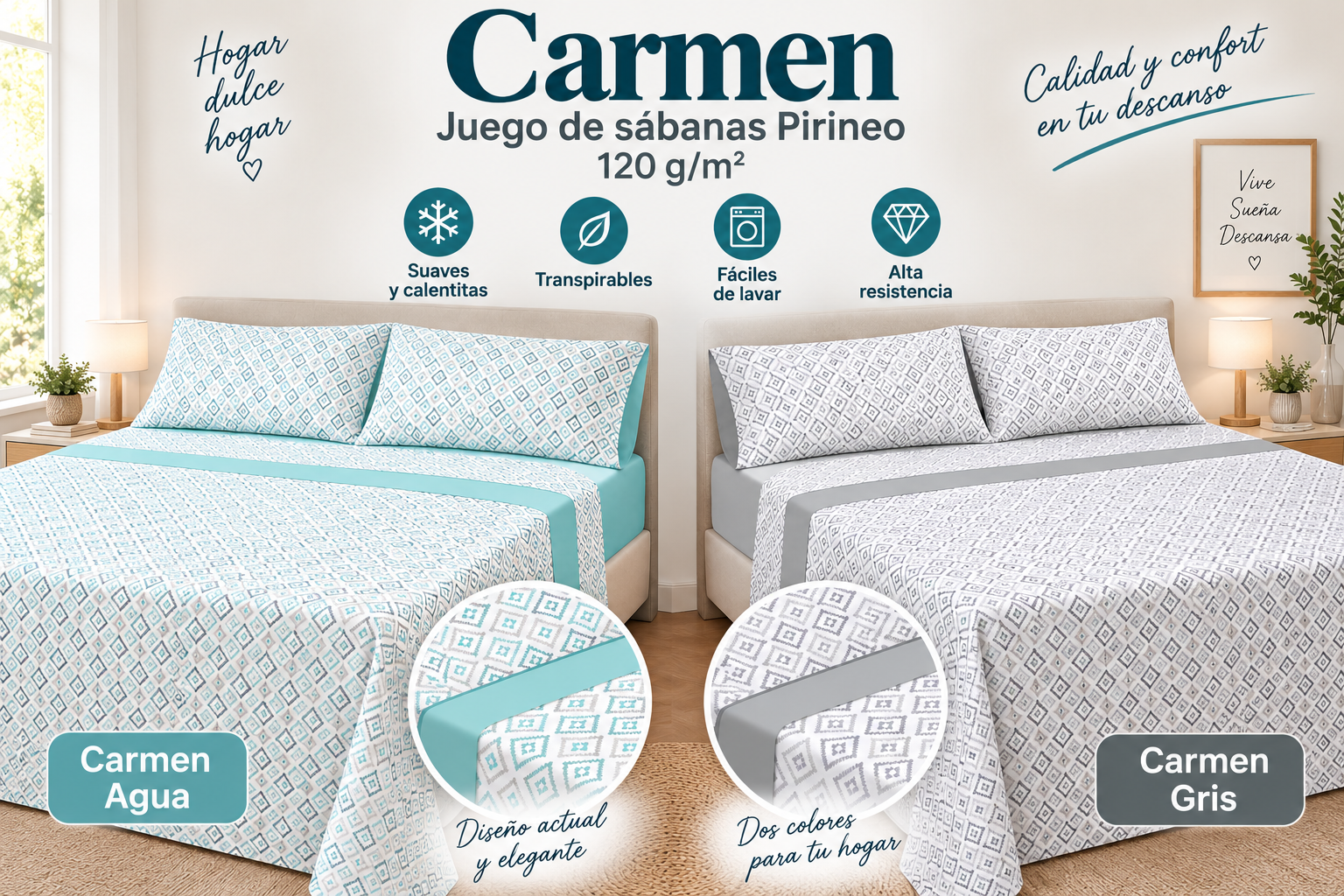 Juego de sábanas Pirineo Carmen 120 g/m²