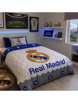 Edredón Real Madrid blanco Leyenda Blanca fotografía real de embalaje y diseño