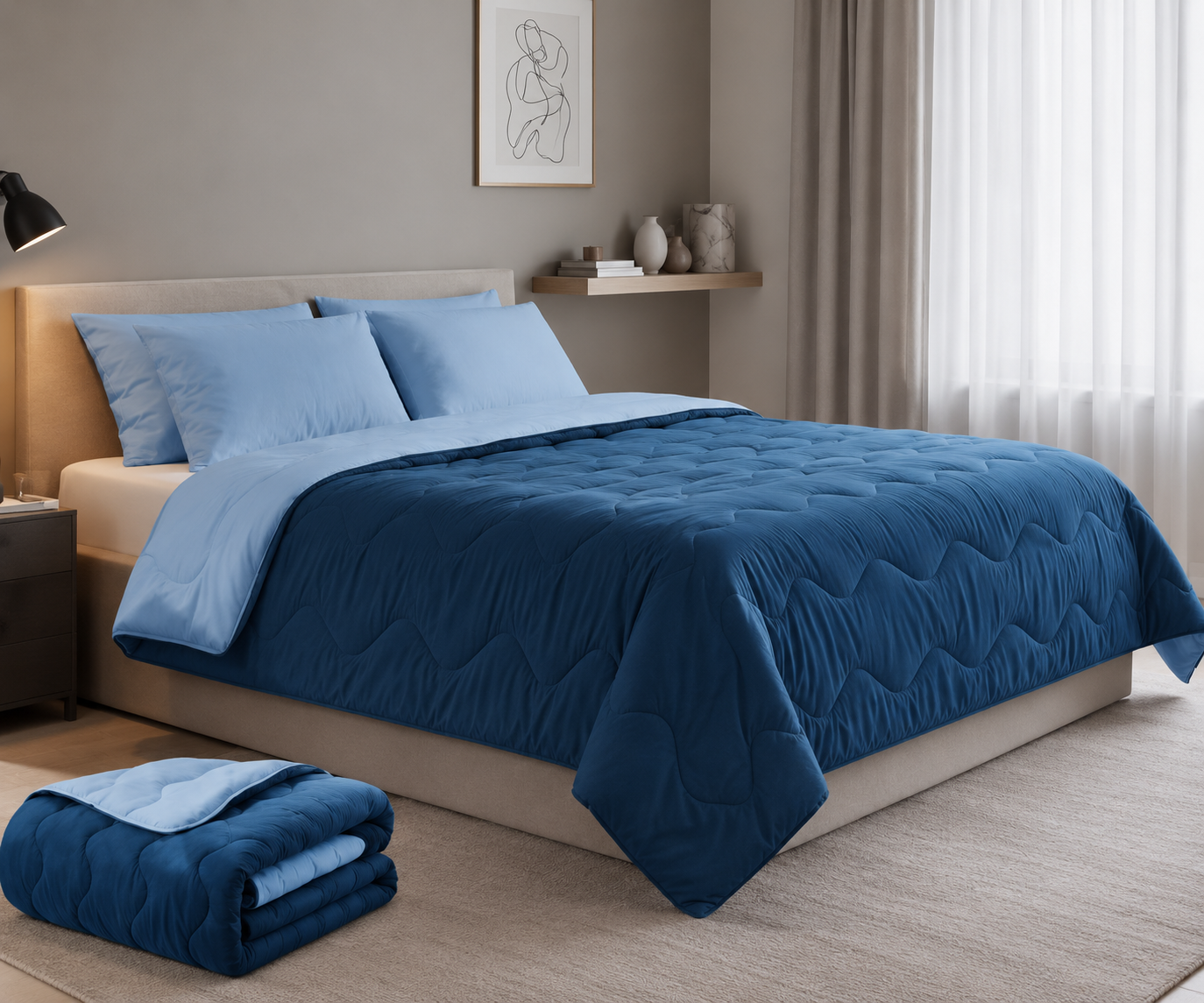 Edredón nórdico bicolor Azul Marino y Azul 350 g/m² reversible