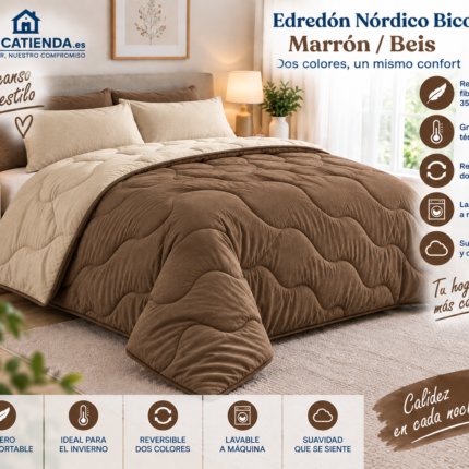 Edredón nórdico bicolor Marrón y Beis 350 g/m² reversible