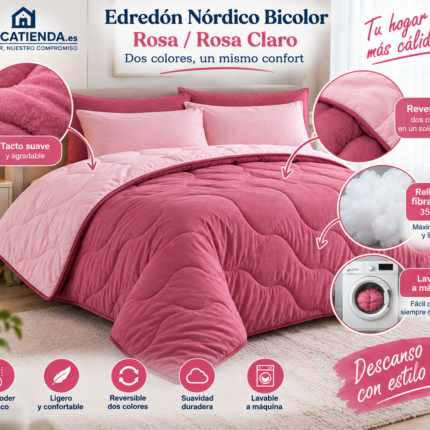 Edredón nórdico bicolor Rosa y Rosa Claro 350 g/m² reversible