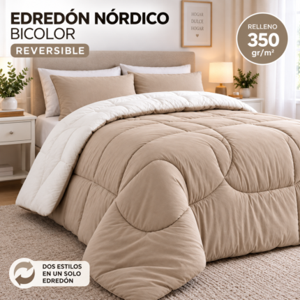 Edredón nórdico bicolor Taupe y Beis 350 g/m² reversible