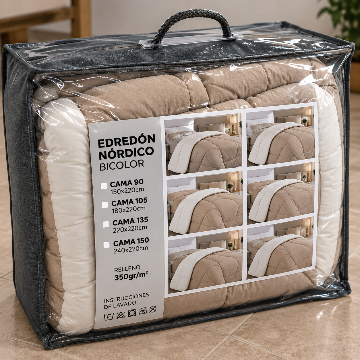 Embalaje del edredón nórdico bicolor Taupe y Beis 350 g/m²