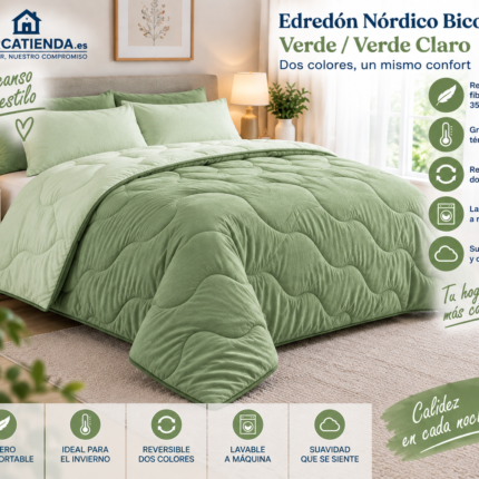 Edredón nórdico bicolor Verde y Verde Claro 350 g/m² reversible
