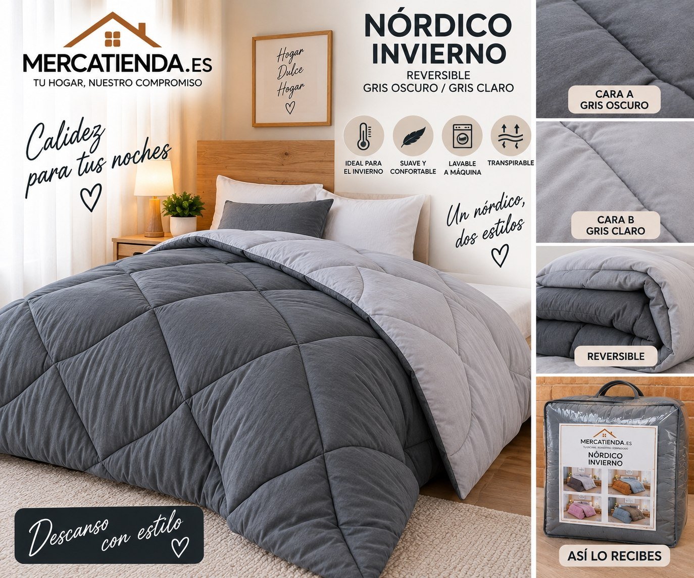 Edredón nórdico bicolor 350 g/m² medidas 90 105 135 y 150 cm