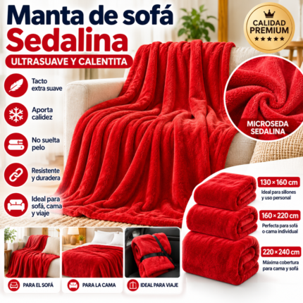 Manta de sofá Sedalina roja ultrasuave en tres medidas