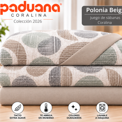 Juego de sábanas coralina Paduana Polonia Beige doblado