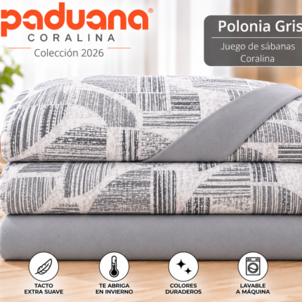 Juego sábanas coralina Paduana Polonia Gris doblado