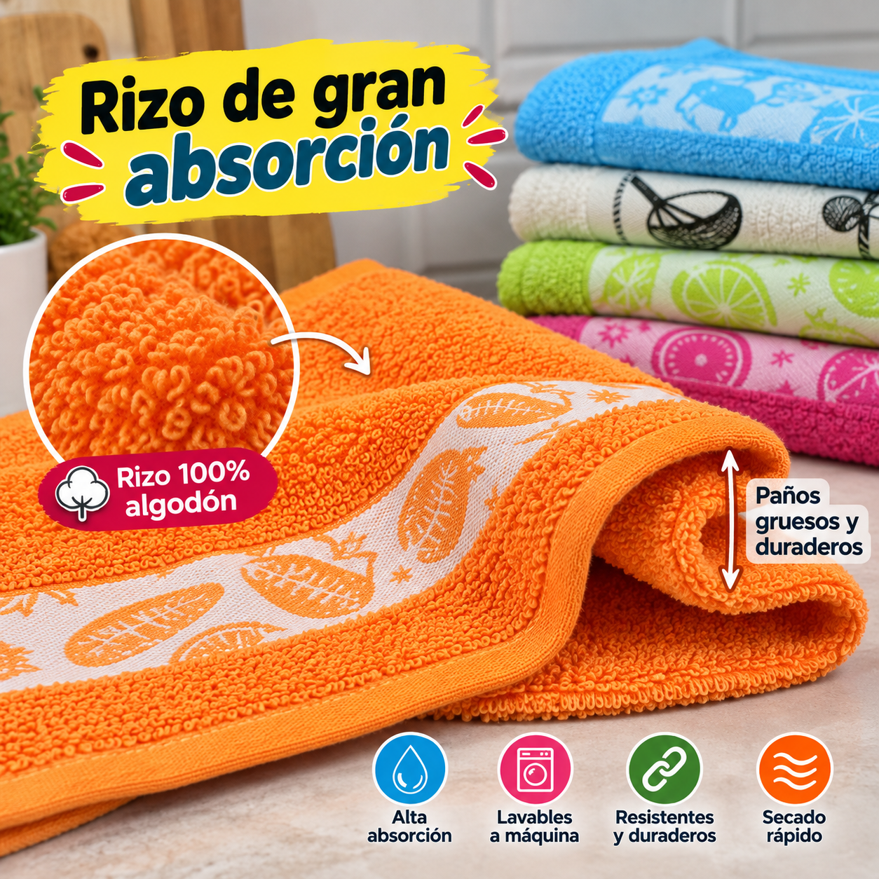 Paños cocina rizo imagen marketing pack 5 o 10