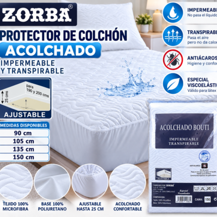 Protector de colchón Zorba acolchado impermeable y transpirable