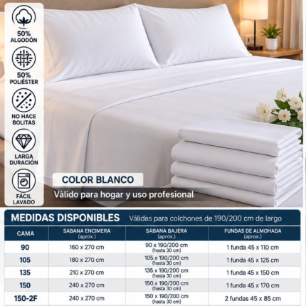Juego de sábanas blancas ROOMERS especial hostelería