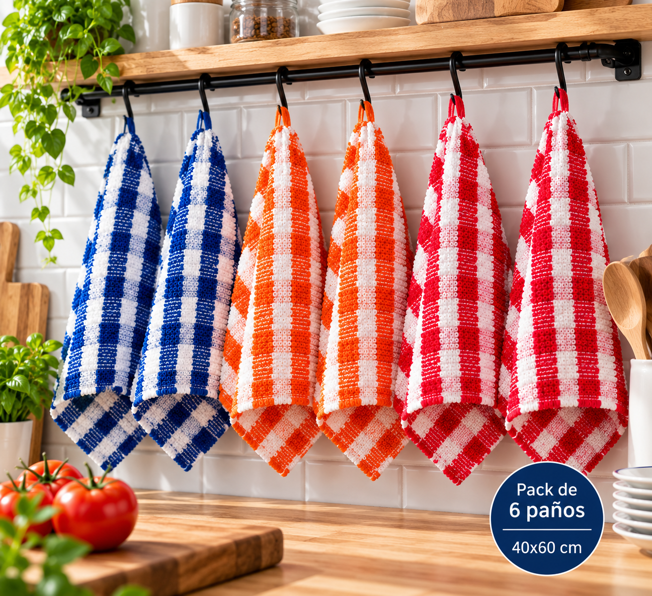 Pack de seis paños de cocina SENDA 100% algodón 40 × 60 cm - imagen 1