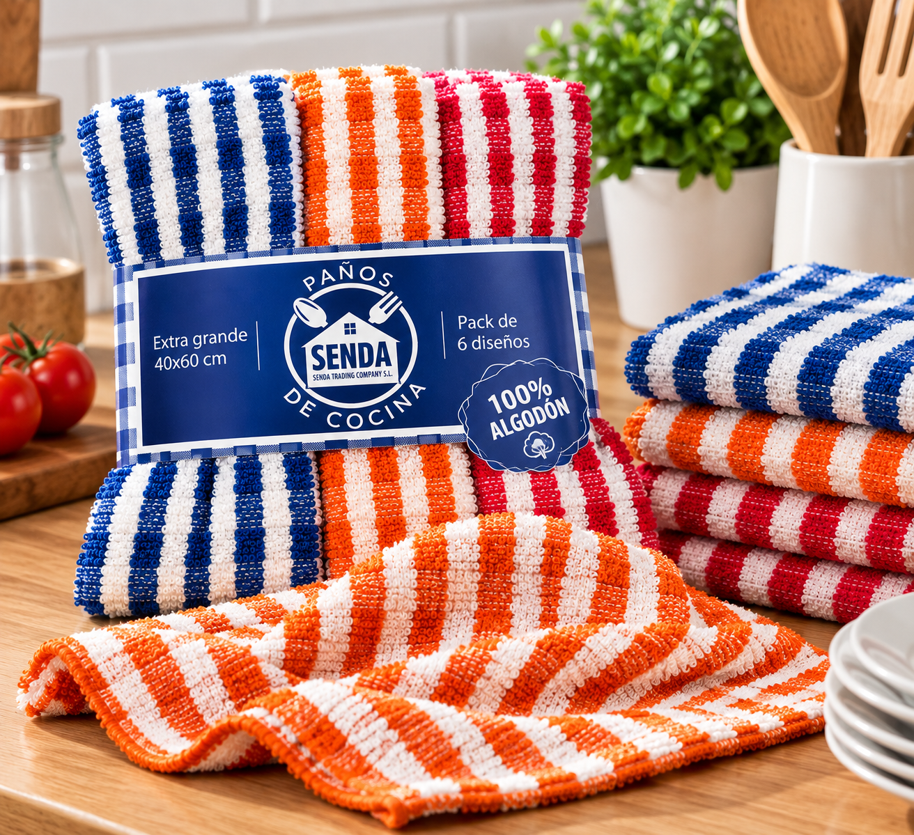 Pack de seis paños de cocina SENDA 100% algodón 40 × 60 cm - imagen 2