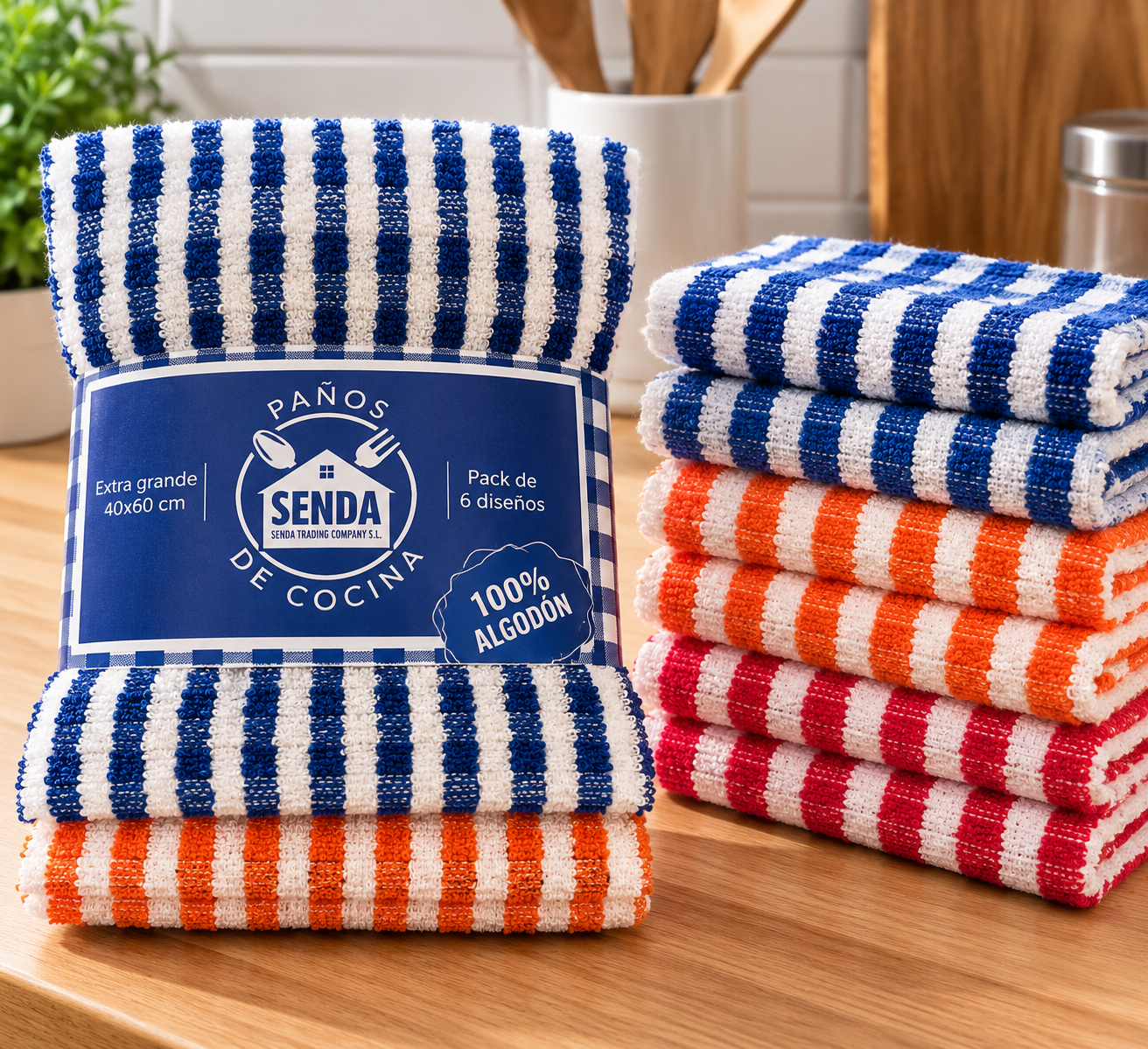 Pack de seis paños de cocina SENDA 100% algodón 40 × 60 cm - imagen 3
