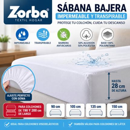 Sábana bajera impermeable transpirable Zorba 90 105 135 150 cm