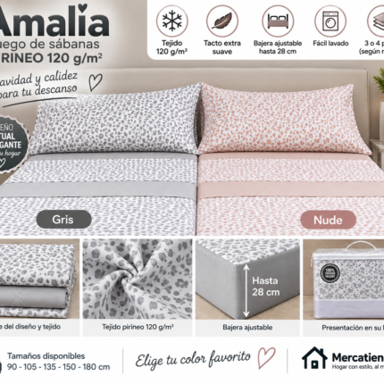 Juego de sábanas Pirineo Amalia 120 g/m² en Gris y Nude