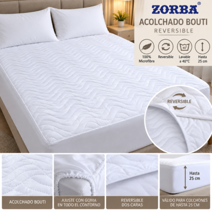 Protector de colchón Zorba acolchado Bouti reversible 100% microfibra