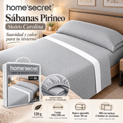 Sábanas de invierno Pirineo Carolina 120 g en gris con puntos blancos