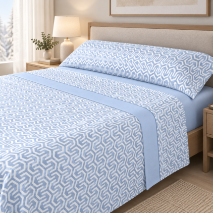 Sábanas Pirineo Iria Azul 120 g en dormitorio de invierno