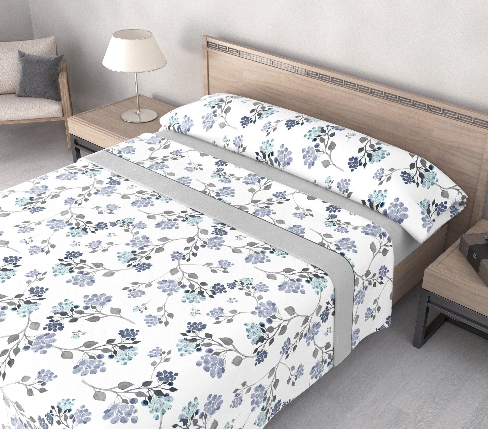 Juego de sábanas térmicas Pirineo Vega Floral Azul 120 g para camas de 90 a 180 cm