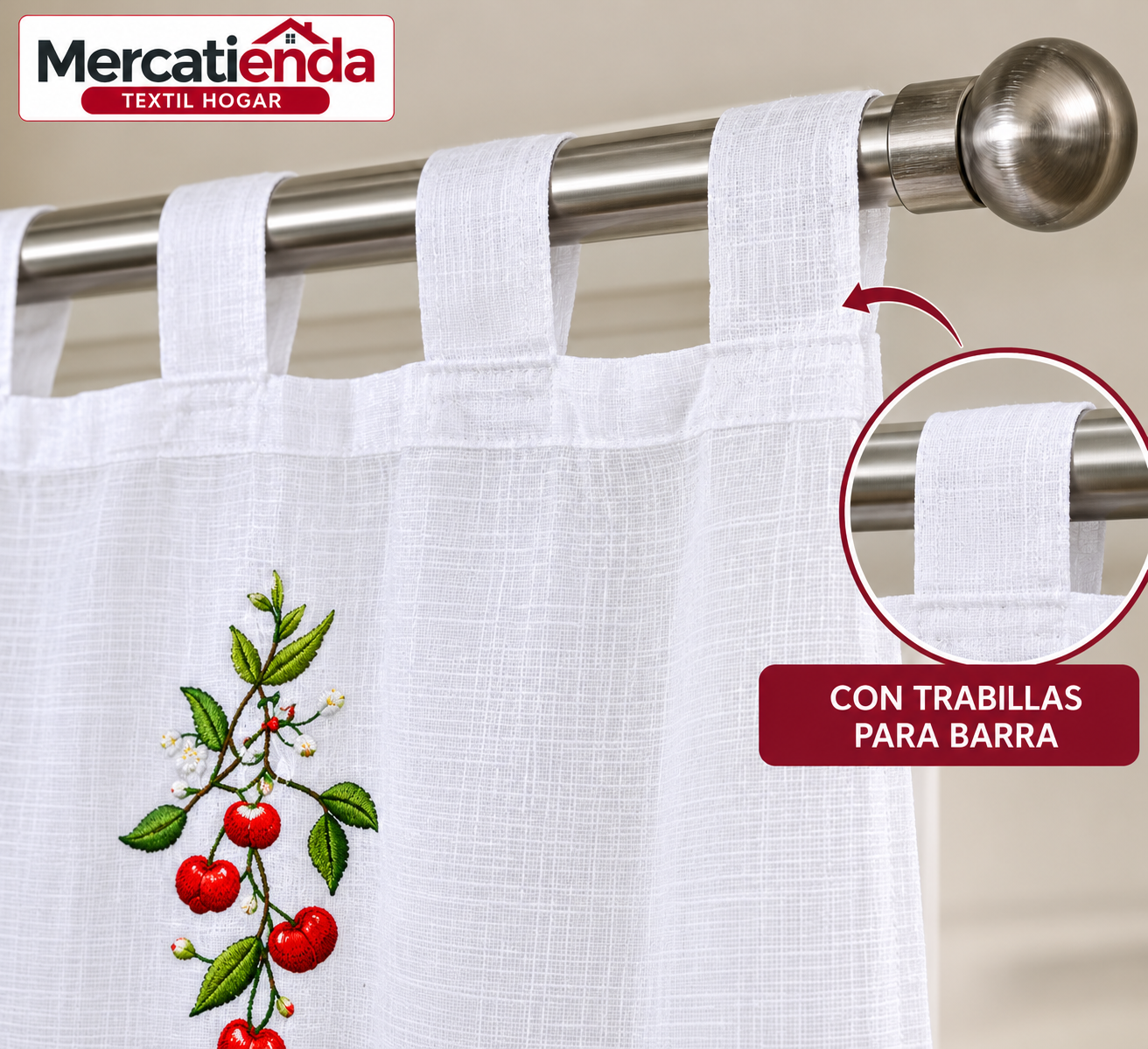 Trabillas textiles para barra de cortina de cocina