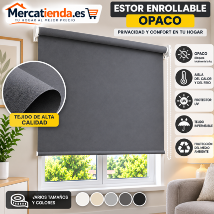 Estor enrollable opaco gris para ventana