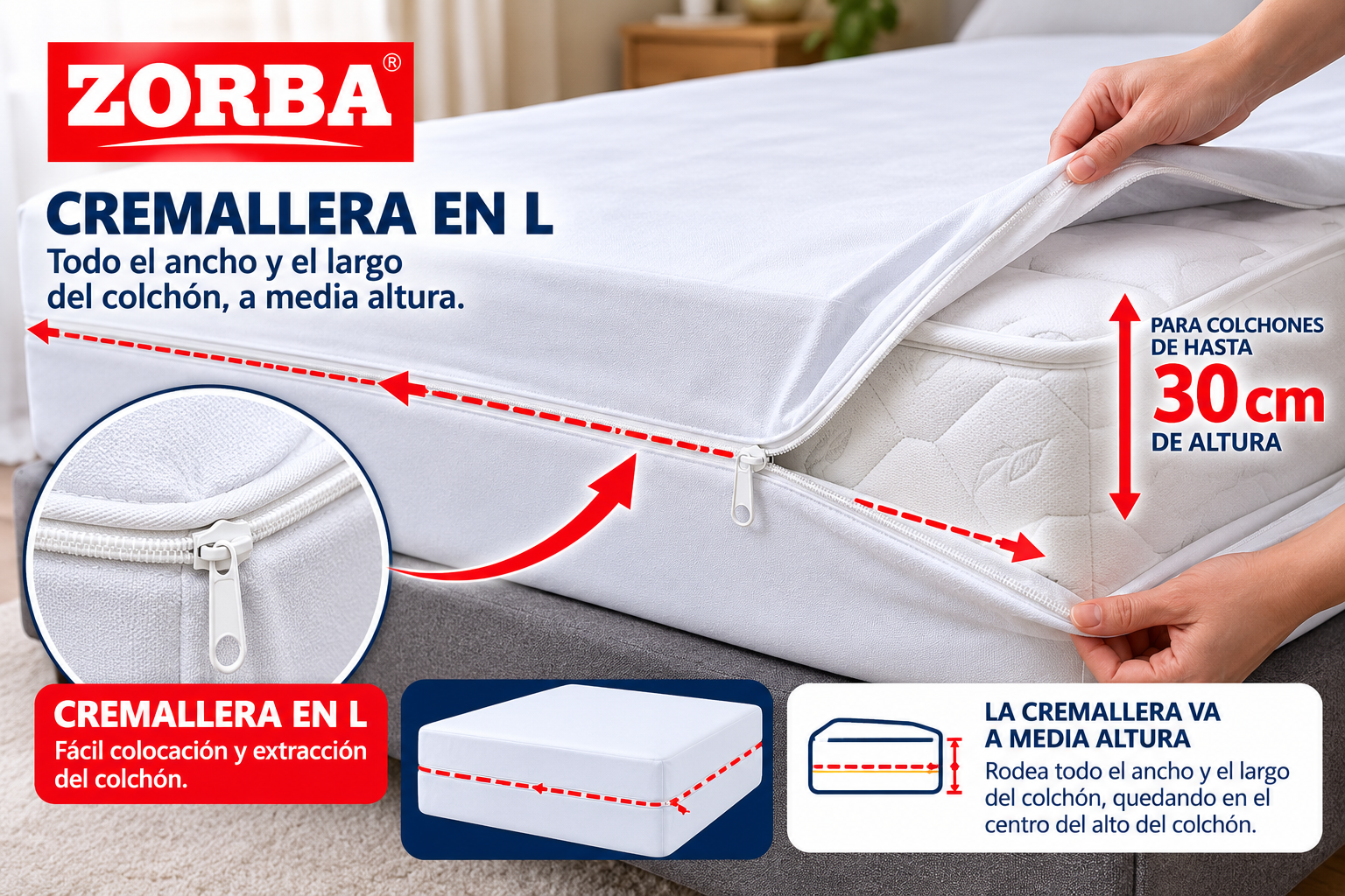 Detalle funda de colchón Zorba impermeable transpirable antiácaros