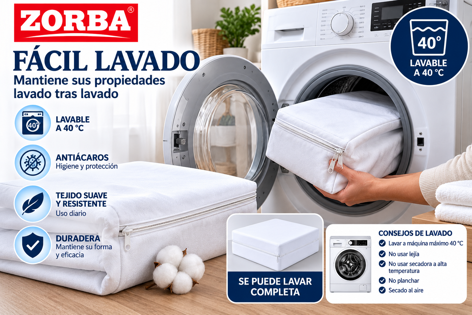 Detalle funda de colchón Zorba impermeable transpirable antiácaros