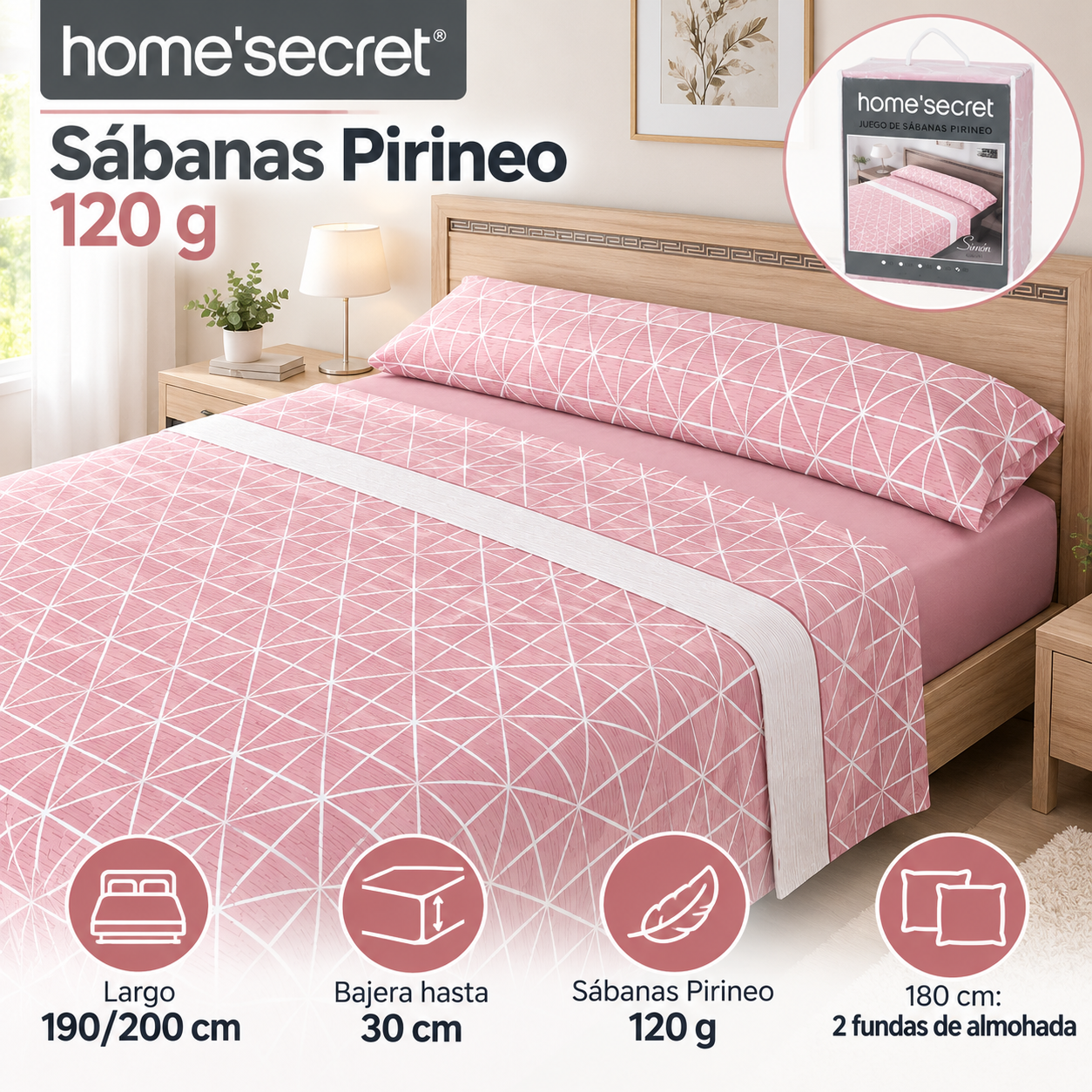 Sábanas de invierno Pirineo Simón rosa 120 g