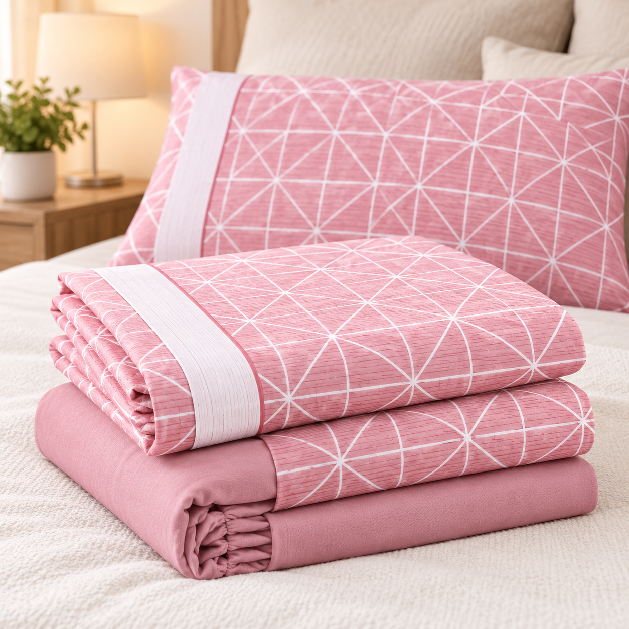 Detalle de las sábanas Pirineo Simón rosa 120 g