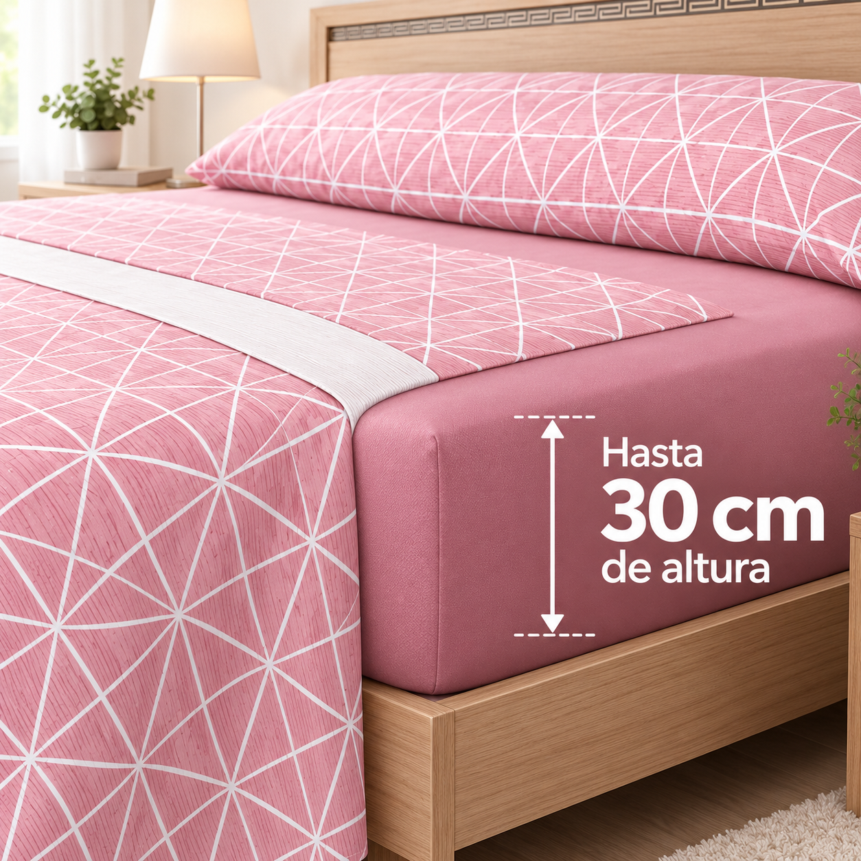 Sábanas Pirineo Simón rosa 120 g con diseño geométrico