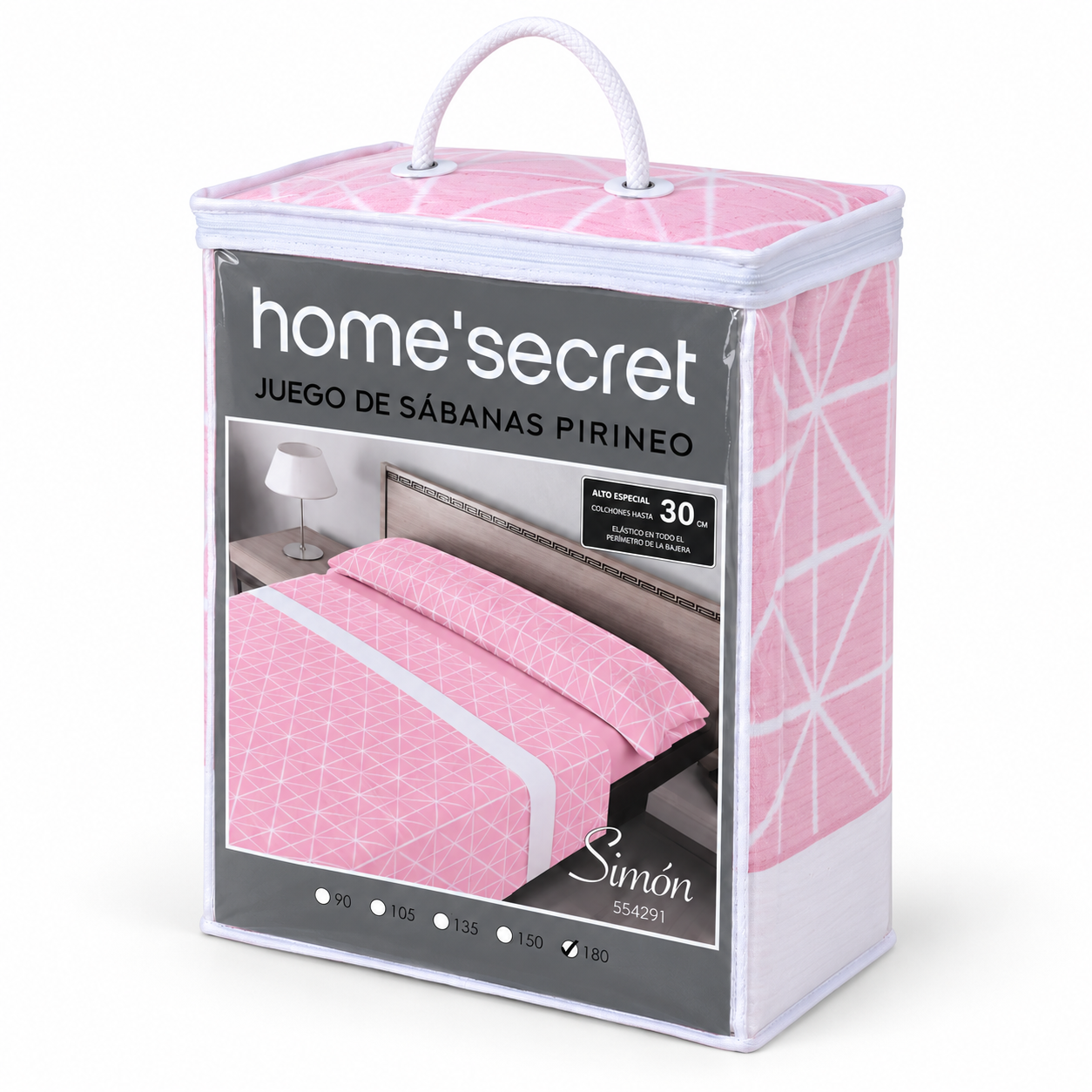 Sábanas Pirineo Simón rosa 120 g sobre cama